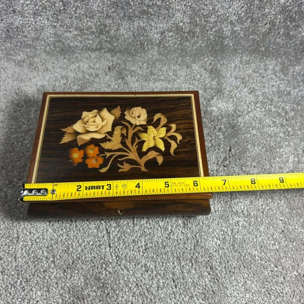 Reuge Music Box Brown Floral‎ Marquetry Lara's Theme Italy Vintage